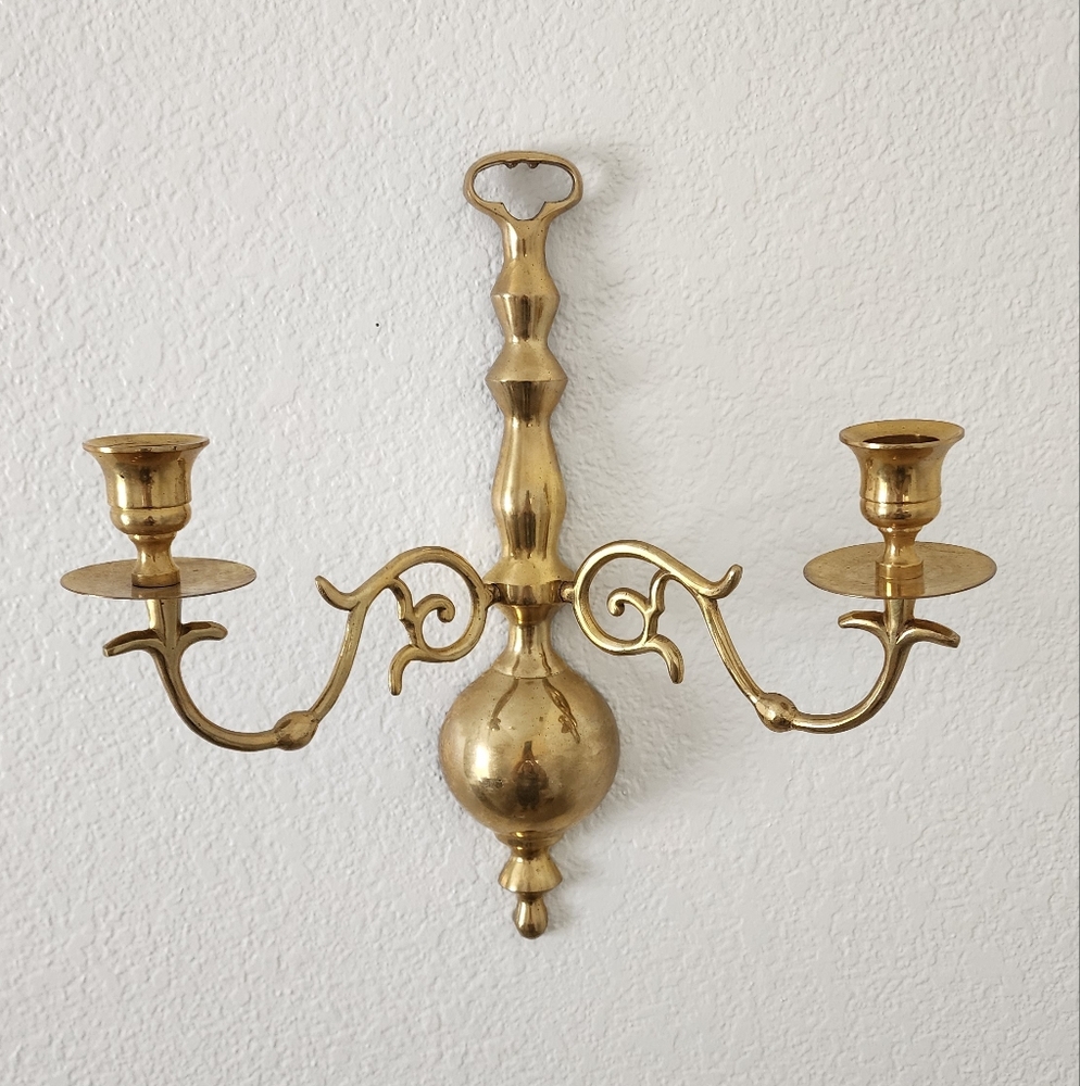 Vintage Solid Brass Double Arm Candle Wall Sconce